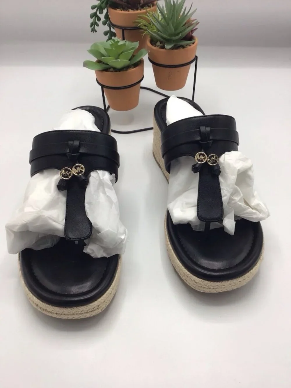 Michael Kors Black Leather Thong Wedge Sandal Women’s 8 M